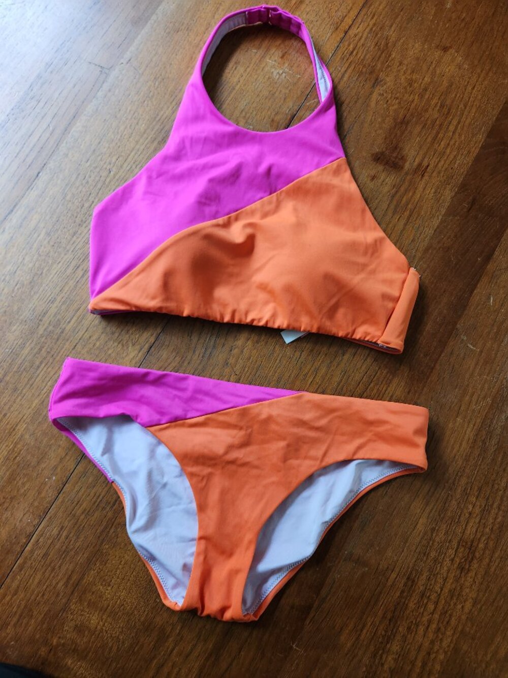 Victoria's Secret orange + pink colour block bikini swimsuit / S